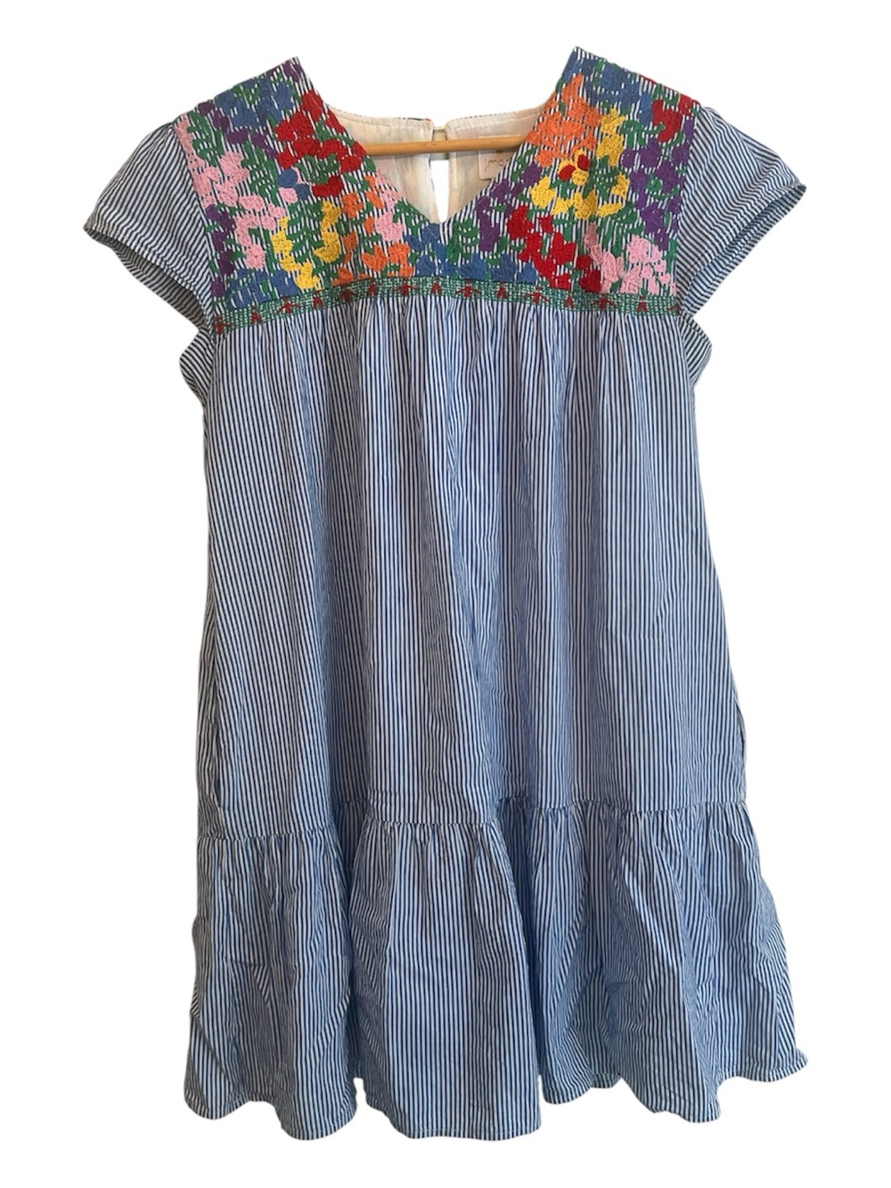 J. Marie Blue & White Striped Embroidered Shift Dress- Size Medium